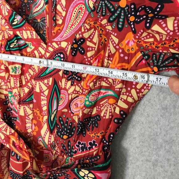 Rachel Zoe Romper Womens XS Red Paisley Belt‎ Puff Tropical Boho Resort Coastal - Picture 7 of 12